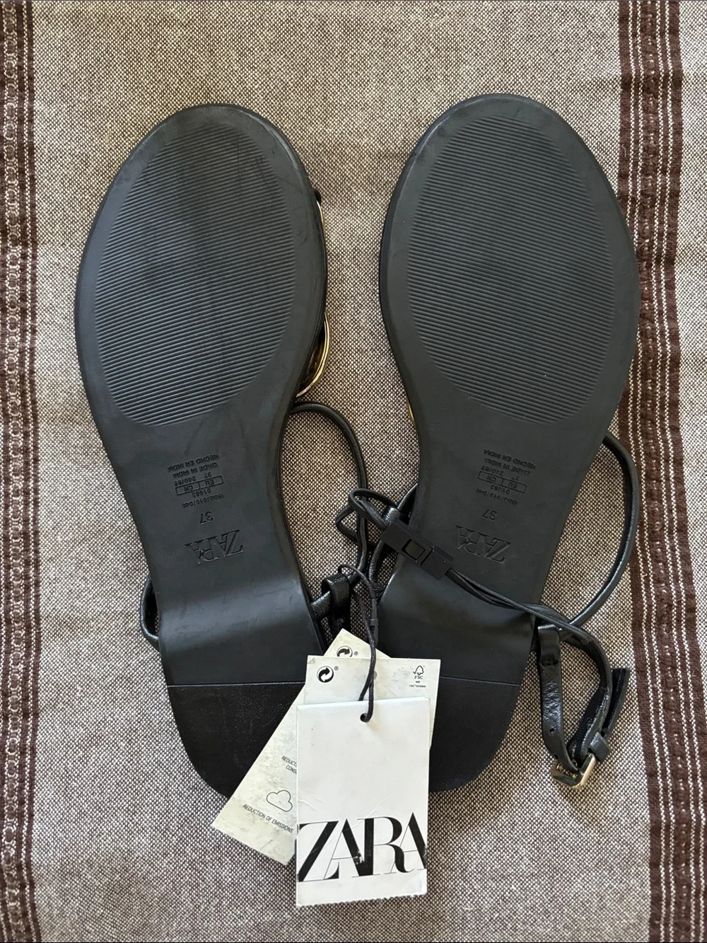 Zara Black Sandals with Gold Ring Embellishments - Picture 2 of 2